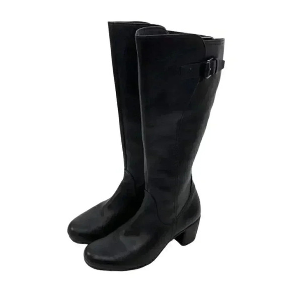 Ecco Knee High Tall Riding Boots Size 4 Block Heels Leather Buckle Side Zip - Picture 5 of 12